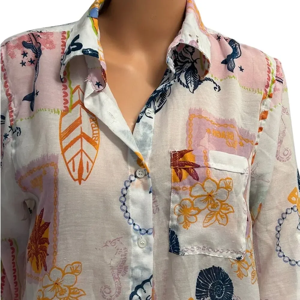 Live 4 Truth Violet Sky tropical print button up shirt with starfish seashell
